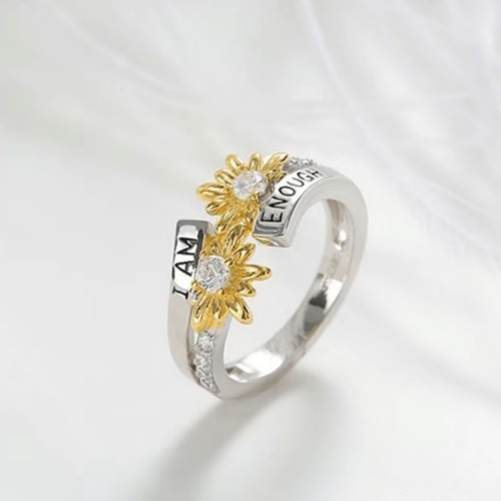 **NEW**Silver Sunflower Engraved I Am Enough Ring Sz 9